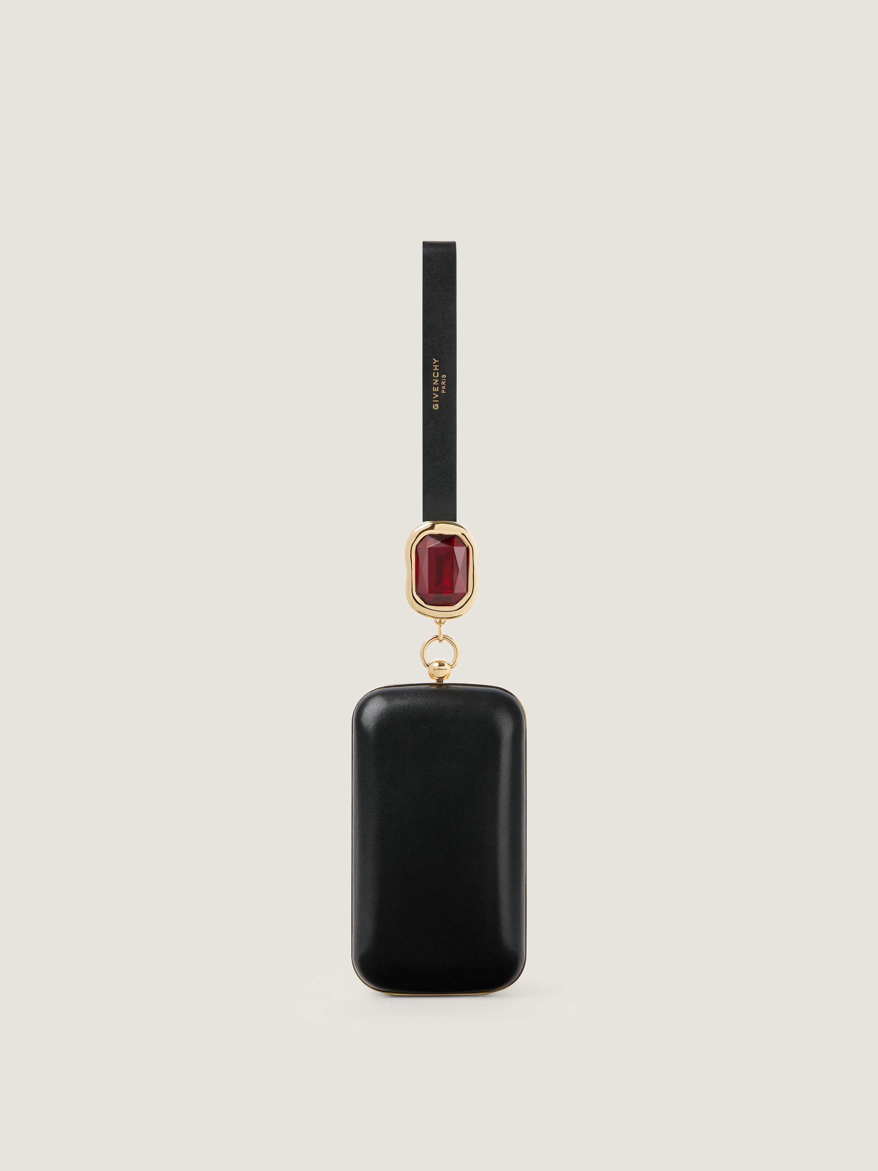 Evening clutch in nappa leather with crystal jewel
